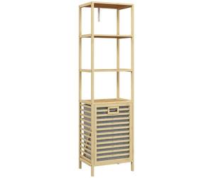 Homcom estantería de baño de bambú estantería de almacenaje mueble de baño con 3 estantes y 1 cesto para ropa sucia desmontable 44x33x160 cm natural