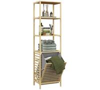 Estantería de Almacenaje Mueble de Baño con 3 Estantes y 1 Cesto para Ropa Sucia Desmontable 44x33x160 cm Natural Natural Wood