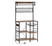 HOMCOM Estantería de Cocina 3 Enchufes Luces LED 80x42x162cm Marrón Rústico