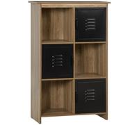 HOMCOM Estantería de diseño industrial: unidad de almacenamiento con 3 compartimentos y 3 cajones: apariencia de madera con puertas de metal negras Brown with grain, black 75x35x116.5cm
