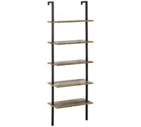 HOMCOM Estantería de Escalera de 5 Niveles Estantería Librería de Pared con Marco de Metal para Salón Oficina Estudio Estilo Industrial Carga 25 kg 60x30x184,5 cm Marrón