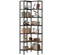 HOMCOM Estantería de Esquina 6 Niveles, en L, 60x60x200cm, Marrón rústico | Librería, estante exhibidor independiente, marco metálico, sala de estar, oficina en casa, dormitorio