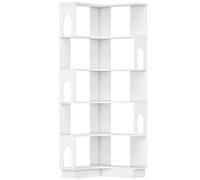 HOMCOM Estantería de esquina, estante de almacenamiento de 6 niveles con paneles laterales arqueados, 60 x 60 x 165,5 cm, blanco