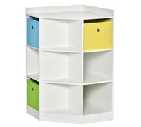 HOMCOM Estantería de esquina para niños con 3 cajas de almacenamiento, ideal para habitación infantil, color blanco