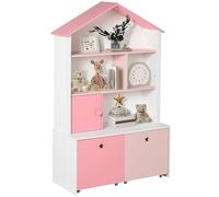 HOMCOM Estantería de Madera Infantil Librería para Niños con 4 Compartimentos 1 Puerta y 2 Cajones Extraíbles con Ruedas para Libros Aosom España