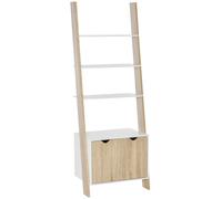 HOMCOM Estantería en Forma de Escalera de Madera con 3 Estantes y 1 Armario Librería de Estilo Nórdico 60x40x171 cm Roble y Blanco Aosom España