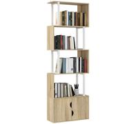 HOMCOM Estantería en Forma de S 5 Niveles, 60x23.8x179.2 cm, Natural | Armario almacenamiento, con estantes y armario dos puertas, estante almacenamiento, para sala estar, dormitorio, oficina.