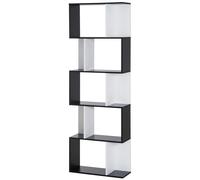 HOMCOM Estantería en Forma de S Alta con 5 Estantes Diseño Moderno para Salón Oficina 60x24x184,5cm Blanco y Negro