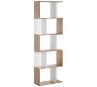 HomCom Estantería alta en forma de S – 5 estantes, 60x24x184,5 cm, blanco y madera