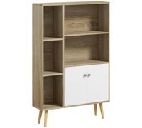HOMCOM Estantería escandinava Mueble de Almacenamiento 80x23,5x123 cm 5 nichos armario 2 puertas patas inclinadas Aosom España
