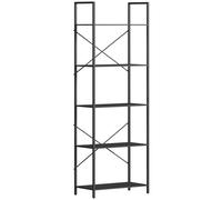 HOMCOM Estantería, estante independiente con 5 niveles, estantería industrial para oficina con estructura metálica, estantería abierta para salón, oficina, despacho, 60x30x170,5 cm, Negro