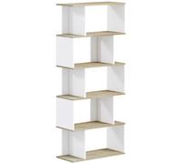 HOMCOM Estantería Estilo Nórdico Librería con 5 Estantes Antivuelco Carga 25 kg 70x29,5x163 cm Roble y Blanco Aosom España
