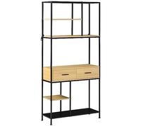 HOMCOM Estantería Industrial de 5 Niveles Mueble Estantería Almacenaje para Libros con 2 Cajones y Marco de Metal para Salón Oficina 80x30x170,5 cm Roble