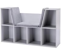 HOMCOM Estantería infantil 2 en 1, con 6 compartimentos y banco-asiento gris