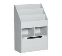 HomCom Estantería infantil de madera con 3 compartimentos, 2 cubos y cajón móvil 60x29,9x90 cm Gris