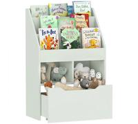 HomCom Estantería infantil de madera con 3 compartimentos, 2 cubos y cajón móvil 60x29,9x90 cm Verde