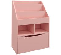 HOMCOM Estantería Infantil de Madera con 3 Compartimentos 2 Cubos y Cajón Móvil con 4 Ruedas 60x29,9x90 cm Rosa Aosom España