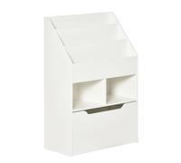 HOMCOM Estantería Infantil de Madera con 3 Compartimentos 2 Cubos y Cajón Móvil con 4 Ruedas Librería Infantil 60x29,9x90 cm Blanco Aosom España