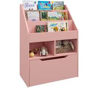 HOMCOM Estantería Infantil de Madera con 3 Compartimentos 2 Cubos y Cajón Móvil con 4 Ruedas Librería Infantil para Habitación de Niños Sala de Juegos 60x29,9x90 cm Rosa