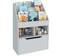 HOMCOM Estantería Infantil de Madera con 3 Compartimentos 2 Cubos y Cajón Móvil con 4 Ruedas Librería Infantil para Habitación de Niños Sala de Juegos 60x29,9x90 cm Gris