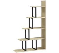 HOMCOM Estantería librera separadora de espacios de estilo industrial en forma de escalera con 5 estantes 102x30x160 cm color Roble Aosom España