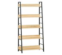 Homcom estantería librería de 5 niveles estantería de salón estantería para libros con marco de metal carga 25 kg para oficina estudio 70x35x149,5 cm natural