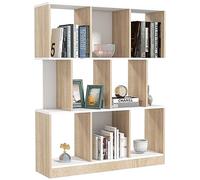 HOMCOM Estantería móvil con 8 estantes 100x27x124 cm Blanco y Color Roble | Para sala de estar y dormitorio, estantería moderna, de aglomerado