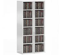 HOMCOM Estantería para 204 CDs, Conjunto de 2 Torres Blu-ray con Estantes Ajustables, Librería y Organizador de Almacenamiento, Blanco Brillante