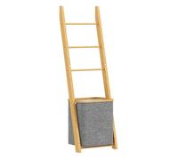 Homcom estantería para baño de bambú, 2 en 1, toallero de pie con 3 barras, cesto para ropa sucia extraíble de 48 l, para dormitorio, lavadero, gris