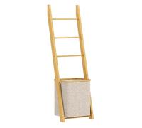 Homcom estantería para baño de bambú, 2 en 1, toallero de pie con 3 barras, cesto para ropa sucia extraíble de 48 l, para dormitorio, lavadero, crema 43 cm