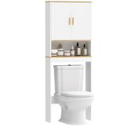 HOMCOM Estantería para Baño sobre Inodoro, Mueble Organizador de Baño de 3 Niveles con Estante Abierto, 2 Puertas y Estante Ajustable, 64x20x170,5 cm, Blanco BLANCO 64x20x170.5 cm
