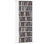HOMCOM Estantería para CDs y DVDs Soportes para CD Estrechos con 8 Compartimentos Estantes Ajustables para Salón Oficina BLANCO