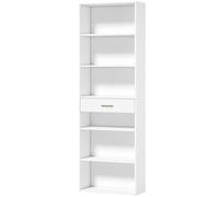 HOMCOM Estantería para Libros Alta y Estrecha de 7 Niveles con Cajón 60x24x182 cm Blanco Aosom España