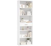 HOMCOM Estantería para Libros Alta y Estrecha Librería de 7 Niveles Blanco | Cajón, 6 Compartimentos Abiertos, Armario para Salón, Estudio, Oficina, 60x24x182 cm
