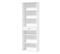 HOMCOM Estantería para Libros Alta y Estrecha Librería de 7 Niveles Blanco | Cajón, 6 Compartimentos Abiertos, Armario para Salón, Estudio, Oficina, 60x24x182 cm
