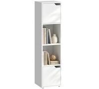 HOMCOM Estantería para Libros con 2 Puertas, Librería Estrecha de 4 Niveles con 2 Estantes Abiertos, Armario Alto para Salón, Estudio, Oficina, 30x29x119 cm, Blanco BLANCO