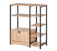 HOMCOM Estantería Librería Madera Natural Múltiples Estantes Abiertos 1 Armario Doble Puerta Estantería para Libros Almacenamiento Aosom España