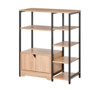 HOMCOM Estantería Librería Madera Natural Múltiples Estantes Abiertos 1 Armario Doble Puerta Estantería para Libros Almacenamiento Aosom España