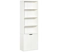 HOMCOM Estantería Librería Blanca con 4 Compartimentos Abiertos y Armario para Libros Plantas Salón Estudio 59x29x180cm Aosom España