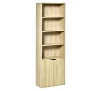 HOMCOM Estantería Librería Madera Natural 59x29x180cm 4 Compartimentos Abiertos y 1 Armario con 2 Estantes Almacenaje Libros Plantas Aosom España