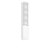 HOMCOM Estantería para Libros de 6 Niveles, Librería Alta y Estrecha con 4 Estantes Abiertos, Puerta y Estante Ajustable, Armario para Salón, Estudio, Oficina, 30x24x182 cm, Blanco