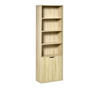HOMCOM Estantería Librería Madera Natural 59x29x180cm 4 Compartimentos Abiertos y 1 Armario con 2 Estantes Almacenaje Libros Plantas Aosom España