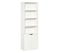 HOMCOM Estantería Librería Blanca con 4 Compartimentos Abiertos y Armario para Libros Plantas Salón Estudio 59x29x180cm Aosom España