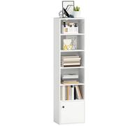 HOMCOM Estantería para libros, unidad de almacenamiento para biblioteca, 6 niveles con 3 estantes ajustables y armario, estilo moderno, para sala de estar, escritorio, comedor, color blanco