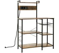 HOMCOM Estantería para Microondas Marrón Rústico con Toma de Corriente Cargador USB 5 Ganchos 90x42x130 cm Aosom España