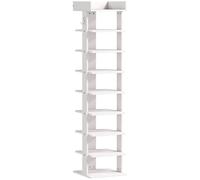 HOMCOM Estantería para zapatos 9 Ebenen organizador de zapatos de madera con balda superior y 2 ganchos, para entrada, Blanco Aosom España