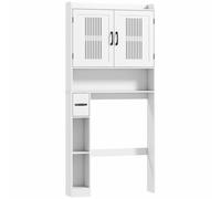 HOMCOM Estantería sobre Inodoro con Estante Ajustable 2 Puertas Soporte para Papel Higiénico y Estantes Abiertos para Baño Blanco