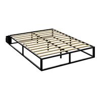 HOMCOM Estructura de Cama 140 x 190 cm con Somier, Cama Doble con Bolsillo de Almacenamiento, Soporte de Lamas de Madera, Negro