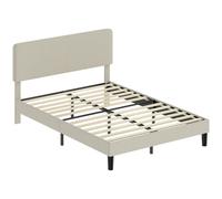 HOMCOM Estructura de Cama 140x190 cm con Somier y Cabecero Ajustable Tapizada en Terciopelo Acanalado Gris Claro Aosom España