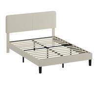 HOMCOM Estructura de Cama 140x200 cm con Cabecera Acolchada Regulable en Altura y Lamas, Terciopelo Acanalado, Gris Aosom España